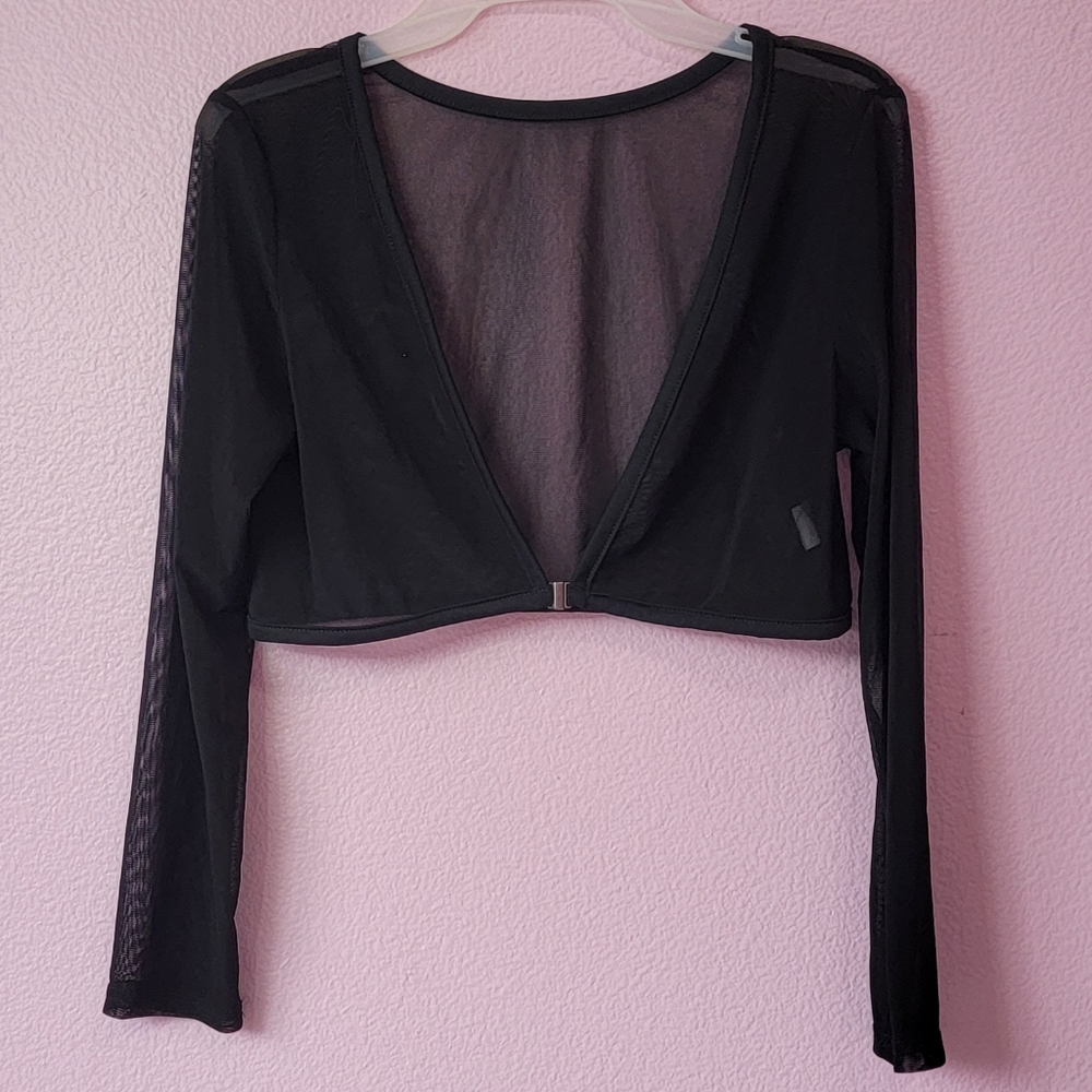 Black Sheer Long Sleeve Crop Top